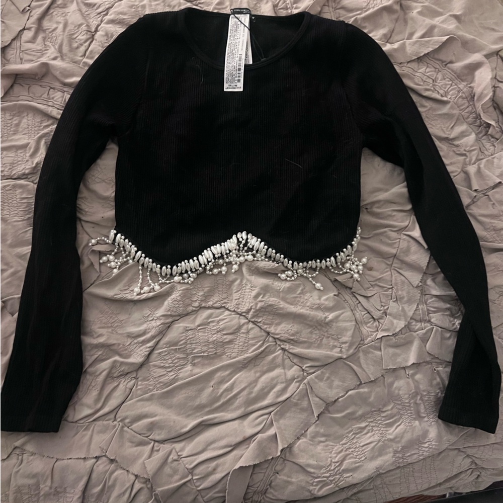 Zara Beaded Crop Long-Sleeve